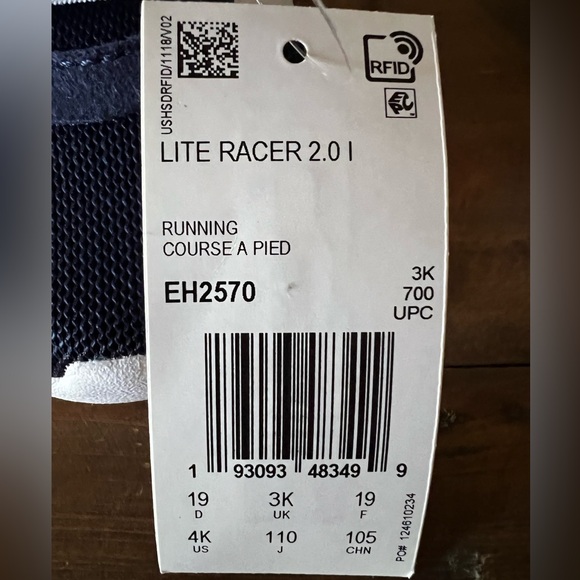 NWT Adidas Toddlers’ Lite Racer 2.0 Navy Blue Sneakers, Boys’ Size 4K US - Picture 7 of 7